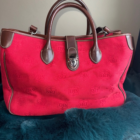 Dooney & Bourke Purse Tote Canvas & Leather LOGO Monogram D&B Red Purse Bag - Picture 3 of 14